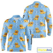 Load image into Gallery viewer, Long Sleeve Golf Polo Shirt Custom Funny Cockapoo Blue Pattern Team Mens Golf Tops, Dog Lover Gift NHN0209