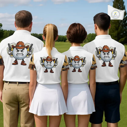 Funny Mens Golf Polo Shirts Custom Cowboy Golf Ball Camo Pattern Golf Outfits, Best Golf Gifts NHN0103