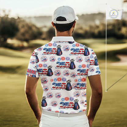 America 250th Anniversary Golf Polo Shirt For Men, Patriotic USA Golf Shirts, Group Golf Gift NHN0233