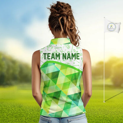 Green Geometric Triangle Womens Sleeveless Golf Polo Shirt Custom Golf Clubs & Golf Ball Ladies Golf Tops NHN0121