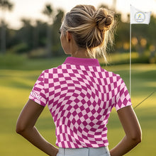 Load image into Gallery viewer, Plaid Womens Golf Polo Shirt Custom Purple &amp; Pink Checkerboard Argyle Pattern Golf Shirts For Ladies NHN0128