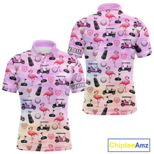 Load image into Gallery viewer, Mens Golf Polo Shirts Custom Funny Flamingo Heart Pattern Team Golf Tops For Men, Golf Gifts NHN0176