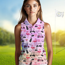 Load image into Gallery viewer, Womens Sleeveless Golf Polo Shirts Custom Funny Flamingo Heart Pattern Team Ladies Golf Top, Golf Gift NHN0176
