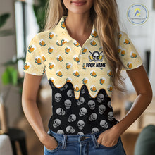 Load image into Gallery viewer, Womens Golf Polo Shirt Beer Skull Golf Pattern Custom Team Golf Tops, Funny Golf Gifts For Ladies NHN0200