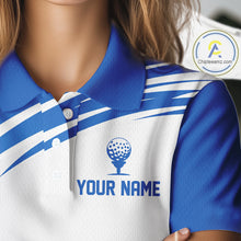 Load image into Gallery viewer, Blue And White Womens Golf Polo Shirt Custom Name Golf Shirts For Team Personalized Golf Gifts NHN0094
