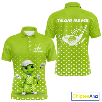 Funny Dinosaur Mens Golf Polo Shirt Green Pattern Custom Dinosaur Golf Shirts For Men NHN0100