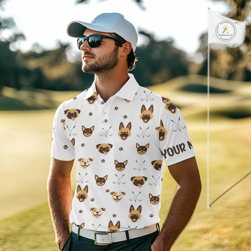 Funny Mens Golf Polo Shirt Custom Dog Golf Shirts White Golf Polo For Men, Golf Gifts NHN0108