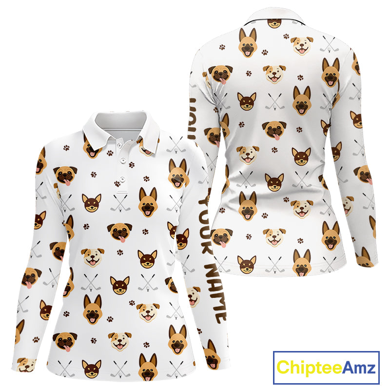 Funny Womens Long Sleeve Golf Polo Shirt Custom Dog Golf Shirts White Golf Polo For Ladies, Golf Gifts NHN0108