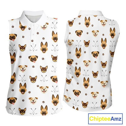 Funny Womens Sleeveless Golf Polo Shirt Custom Dog Golf Shirts White Golf Polo For Ladies, Golf Gifts NHN0108