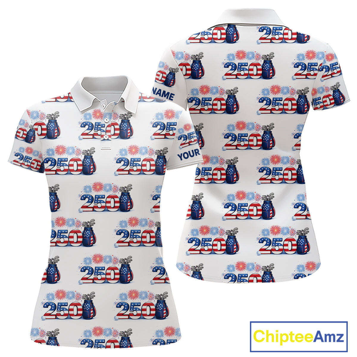 USA 250th Anniversary Womens Golf Polo Shirt Custom Golf Pattern Patriotic Independence Golf Tops NHN0234