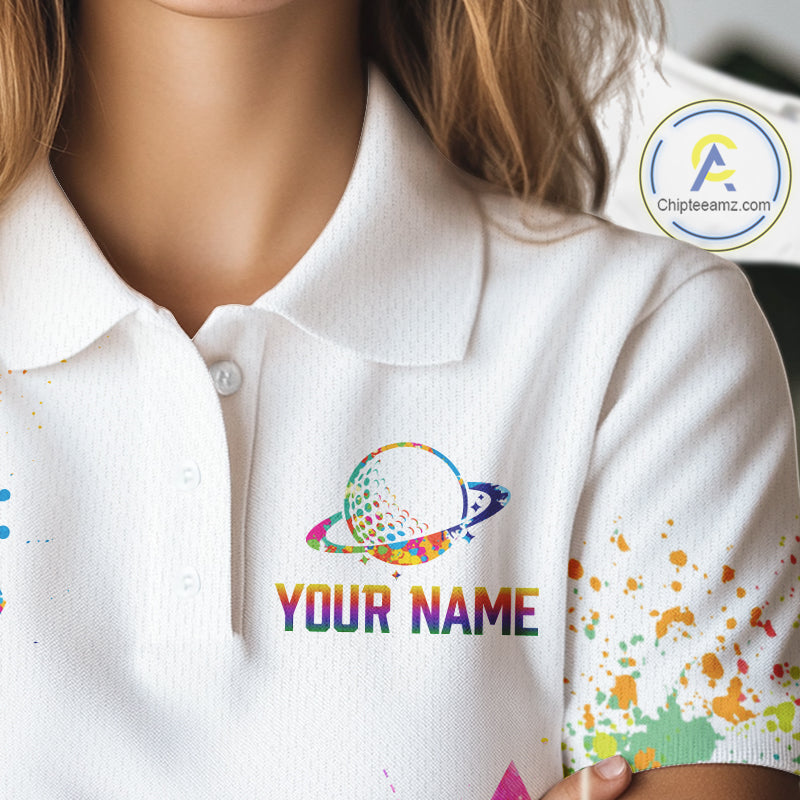Womens Golf Polo Shirt Argyle Pattern Golf Shirts For Women Funny Astronaut Watercolor Golf Gifts NHN0006