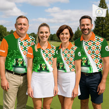 Load image into Gallery viewer, Mens Golf Polo Shirts Custom Green Clover St Patricks Day Plaid Pattern Ireland Flag Flame Golf Ball NHN0142