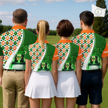 Load image into Gallery viewer, Mens Golf Polo Shirts Custom Green Clover St Patricks Day Plaid Pattern Ireland Flag Flame Golf Ball NHN0142