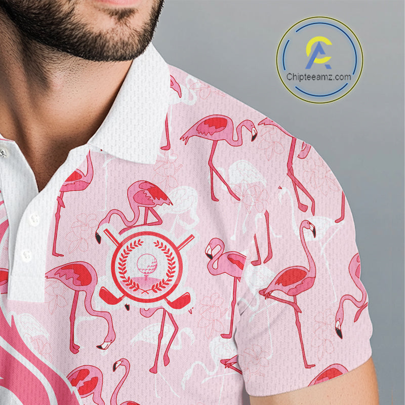 Matching Golf Polo Shirts For Couples, Custom Pink & White Glitter Flamingo Valentine Golf Outfits NHN0026