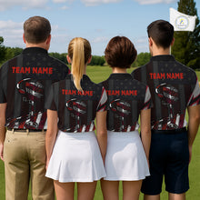 Load image into Gallery viewer, Mens Disc Golf Polo Shirt Custom Name Vintage American Flag Disc Golf Basket Patriotic Golf Shirts  NHN0029