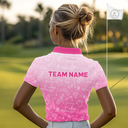 Womens Golf Polo Shirt Custom Pink Golf Ball Golf Club Pattern Team Ladies Golf Tops, Golf Gifts NHN0198