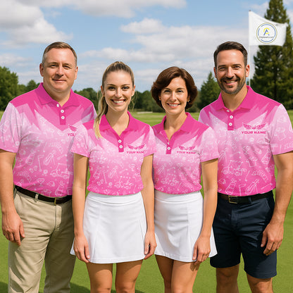 Womens Golf Polo Shirt Custom Pink Golf Ball Golf Club Pattern Team Ladies Golf Tops, Golf Gifts NHN0198