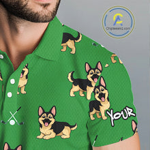 Load image into Gallery viewer, Funny German Shepherd Mens Golf Polo Shirt Custom Green Pattern Team Mens Golf Tops, Dog Lover Gift NHN0213