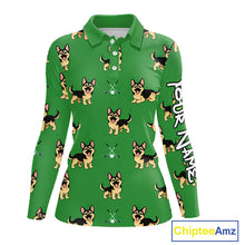 Load image into Gallery viewer, Funny German Shepherd Womens Long Sleeve Golf Polo Shirt Custom Green Team Golf Tops, Dog Lover Gift NHN0213