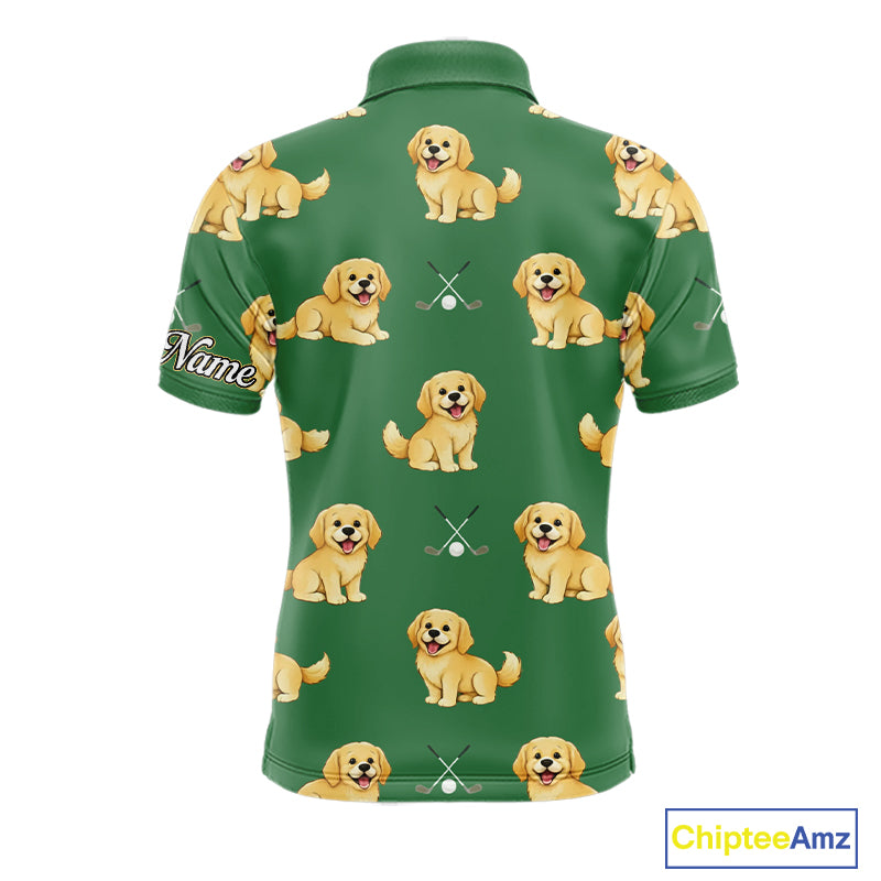 Golden Retriever Mens Golf Polo Shirt Custom Funny Green Pattern Team Mens Golf Tops, Dog Lover Gift NHN0214