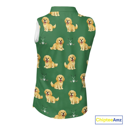 Golden Retriever Womens Sleeveless Golf Polo Shirt Custom Funny Green Team Golf Tops, Dog Lover Gift NHN0214