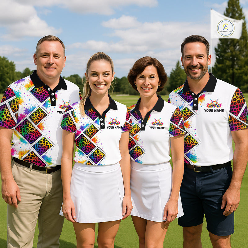 Rainbow Womens Golf Polo Shirt Leopard Print Pattern Custom Team Ladies Golf Top, Golf Gift NHN0228