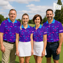 Load image into Gallery viewer, Womens Golf Polo Shirts Blue Purple Pink Custom Golf Balls And Golf Clubs Pattern, Team Golf Shirt NHN0105