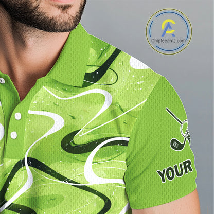 Green And White Mens Golf Polo Shirts Custom Green Camo Golf Tops For Men, Personalized Golf Gifts NHN0111