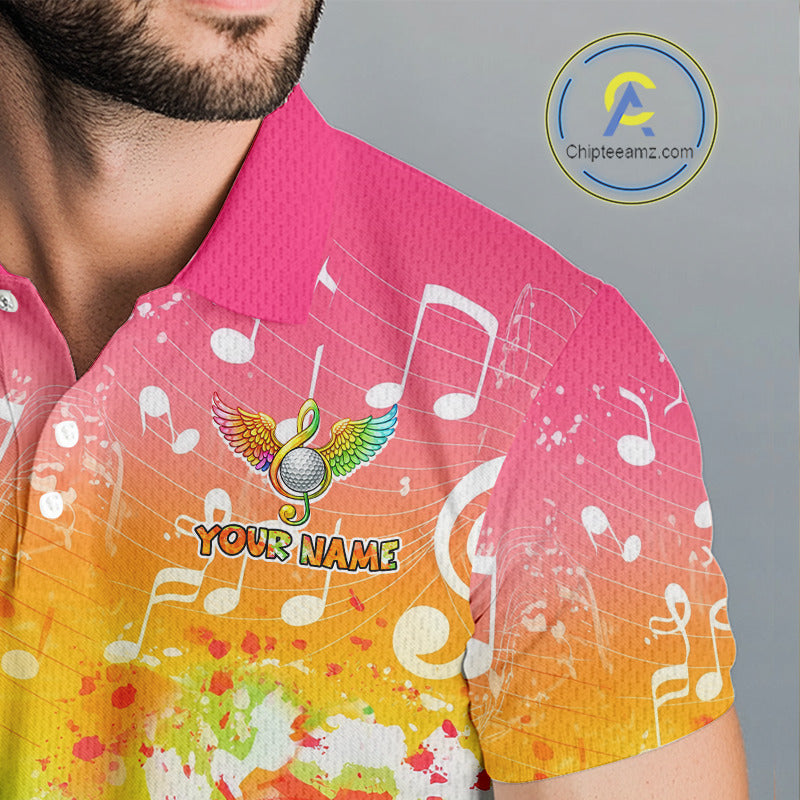 Mens Golf Polo Shirt Colorful Music Angel Wing Golf Ball Custom Golf Top For Team, Golfer Gift NHN0130