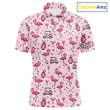 Load image into Gallery viewer, Funny Pink Flamingo Pattern Mens Golf Polo Shirt Custom Name Hawaiian Flamingo Golf Shirts NHN0191