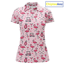 Load image into Gallery viewer, Funny Pink Flamingo Pattern Womens Golf Polo Shirt Custom Name Hawaiian Flamingo Golf Shirts NHN0191