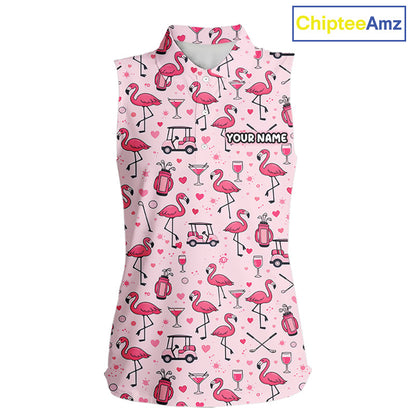 Funny Pink Flamingo Pattern Womens Sleeveless Golf Polo Shirt Custom Hawaiian Flamingo Golf Shirts NHN0191