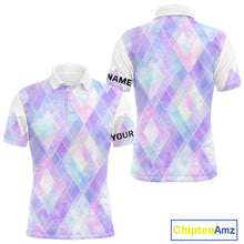 Load image into Gallery viewer, Violet And Blue Square Pattern Mens Golf Polo Shirt Custom Name Golf Tops For Men NHN0203