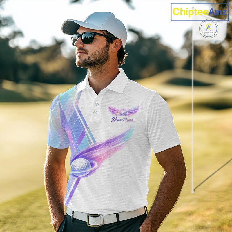 Mens Golf Polo Shirt Violet Square Plaid Pattern Custom Golf Ball Golf Tops For Men NHN0204