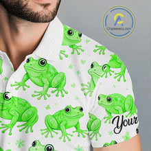 Load image into Gallery viewer, Funny Green Frog Pattern Mens Golf Polo Shirts Custom Golf Attire For Men, Golfer Gift NHN0134