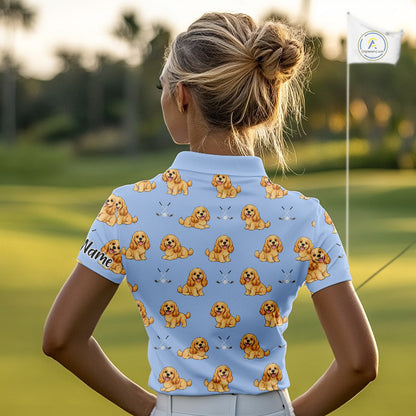Funny Cocker Spaniel Womens Golf Polo Shirt Custom Blue Pattern Team Ladies Golf Tops, Dog Lover Gift Nhn0210