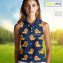 Load image into Gallery viewer, Womens Sleeveless Golf Polo Shirt Custom Funny Cocker Spaniel Team Ladies Golf Tops, Dog Lover Gift NHN0210