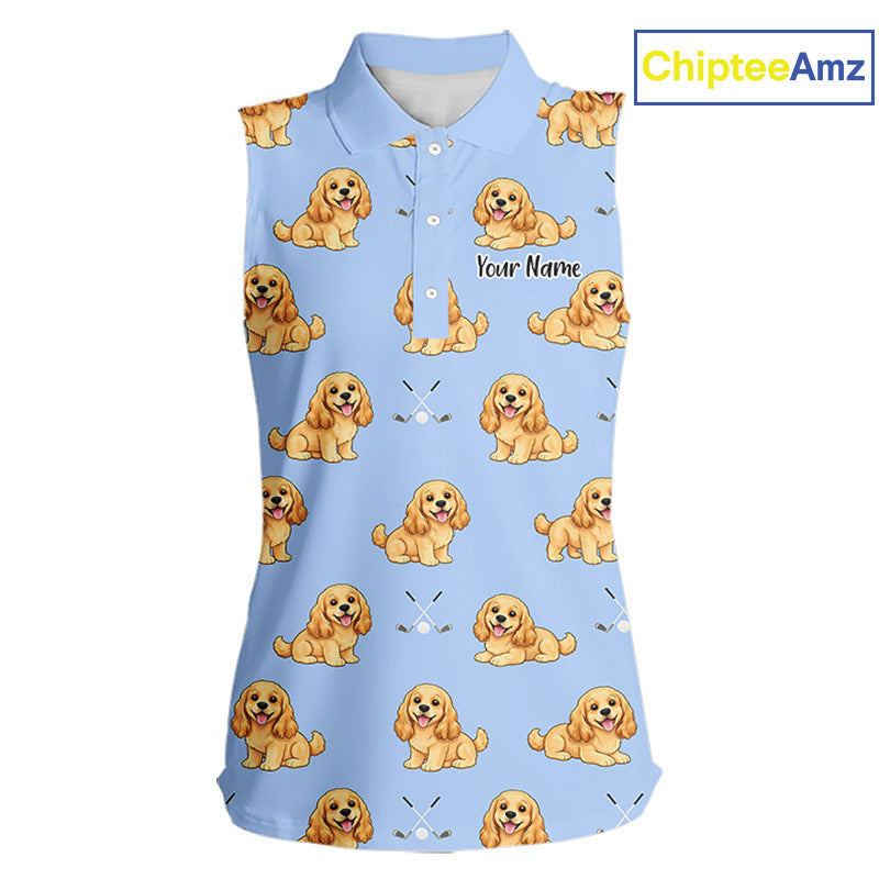 Funny Cocker Spaniel Womens Sleeveless Golf Polo Shirt Custom Team Ladies Golf Tops, Dog Lover Gift Nhn0210