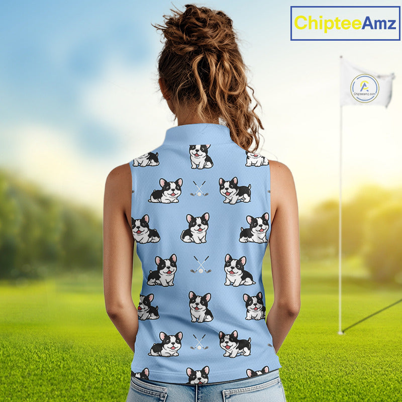 Womens Sleeveless Golf Polo Shirt Custom Funny French Bulldog Team Ladies Golf Tops, Dog Lover Gift NHN0212
