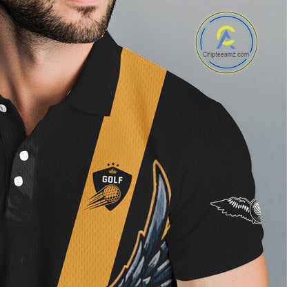 Eagle Mens Golf Polo Shirts Custom Golf Attire For Men, Black And Yellow Team Golf Top Personalized NHN0083