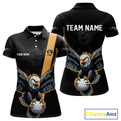 Eagle Womens Golf Polo Shirts Custom Golf Attire For Ladies, Black & Yellow Team Golf Top Personalized NHN0083