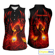 Load image into Gallery viewer, Womens Sleeveless Golf Polo Shirt Custom Phoenix Red Flame Team Golf Tops, Black Golf Outfit For Ladies NHN0084