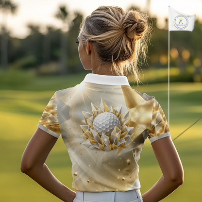 Womens Golf Polo Shirt Custom Gold Diamond Crystal Golf Ball Custom Name Golf Shirts For Team NHN0220