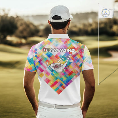 Geometric Pink Mens Golf Polo Shirts Custom Name Golf Shirts For Men Personalized Golf Gifts NHN0089