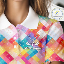 Load image into Gallery viewer, Geometric Pink Womens Golf Polo Shirts Custom Name Golf Shirts For Ladies Personalized Golf Gifts NHN0089
