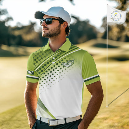 Mens Golf Polo Shirt Custom Name Green And White Golf Shirts For Team Personalized Golf Gifts NHN0096