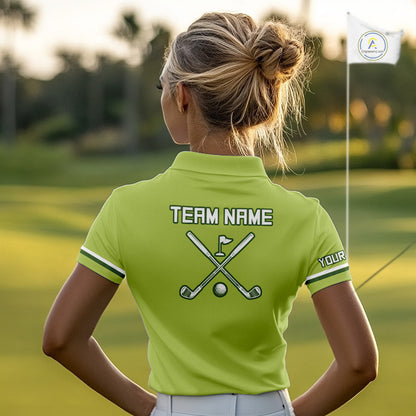 Womens Golf Polo Shirt Custom Name Green And White Golf Shirts For Team Personalized Golf Gifts NHN0096