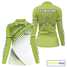 Load image into Gallery viewer, Womens Long Sleeve Golf Polo Shirt Custom Green &amp; White Golf Shirts For Team Personalized Golf Gifts NHN0096