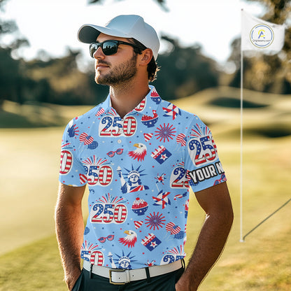 America 250th Anniversary Golf Polo Shirt For Men, Patriotic USA Golf Shirts, Independence Golf Gift NHN0232