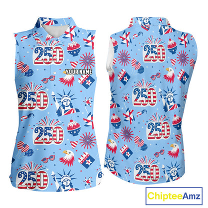 America 250th Anniversary Womens Sleeveless Golf Polo Shirt, Patriotic USA Golf Shirts, Golf Gift NHN0232